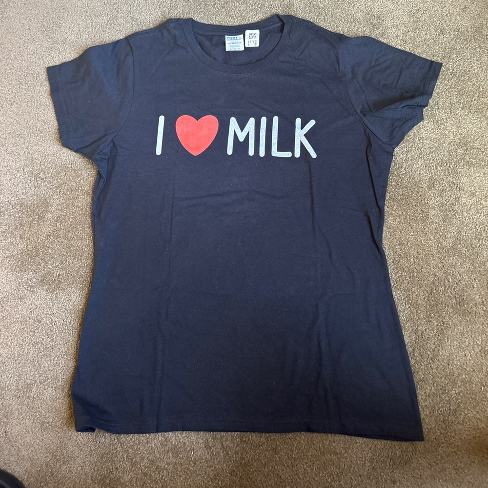 Women's Port & Company Black I ❤️ Milk Short Sleeve Tee L White Red
